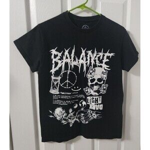 DOM Balance Light Dark Skull Gothic Black Skeleton Men's T-Shirt Size S